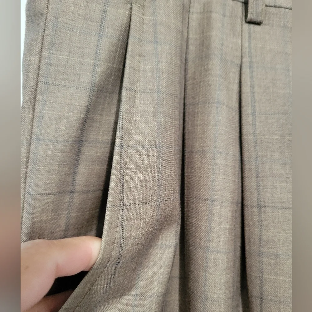 Pamoni Voque London Men's Wool Blend Plaid Pants Brown Size 35